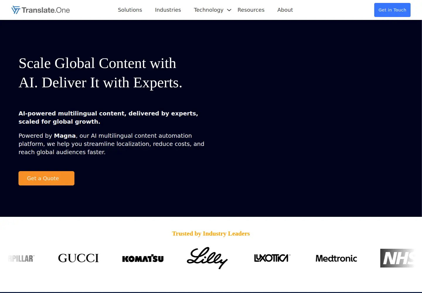 Captured homepage of translate.one in the current scan