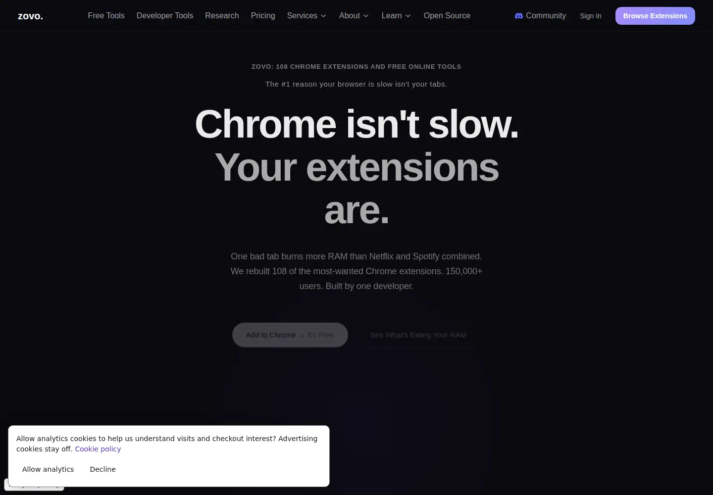 Captured homepage of zovo.one in the current scan