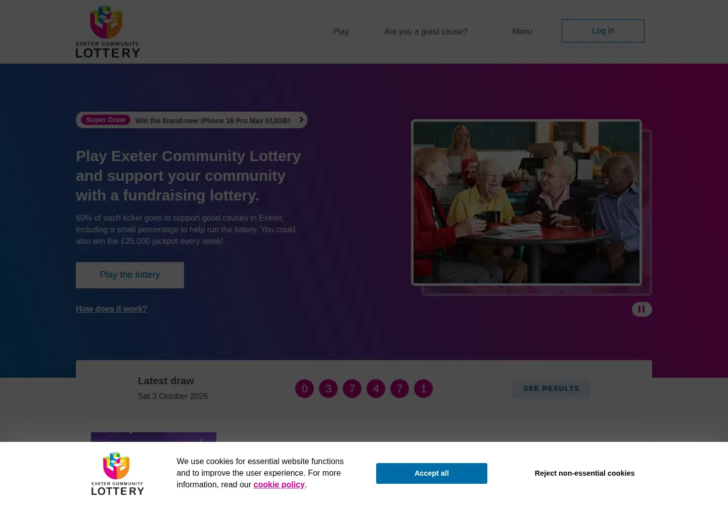 Screenshot of exetercommunitylottery.co.uk