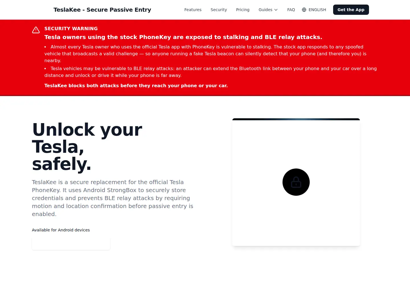 Captured homepage of teslakee.com in the current scan