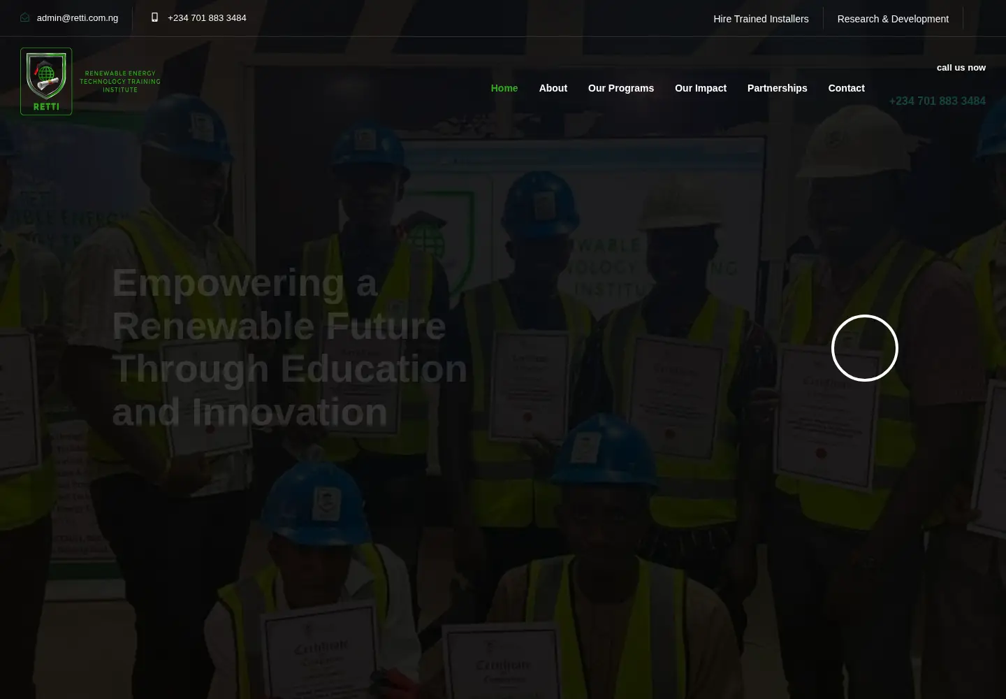 Captured homepage of retti.com.ng in the current scan