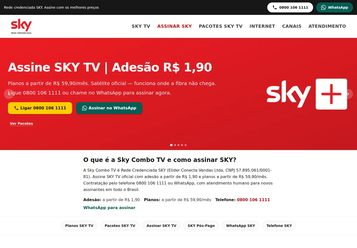 Screenshot of skycombotv.com.br