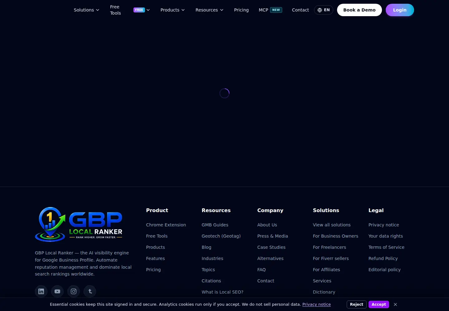 Captured homepage of gbplocalranker.com in the current scan