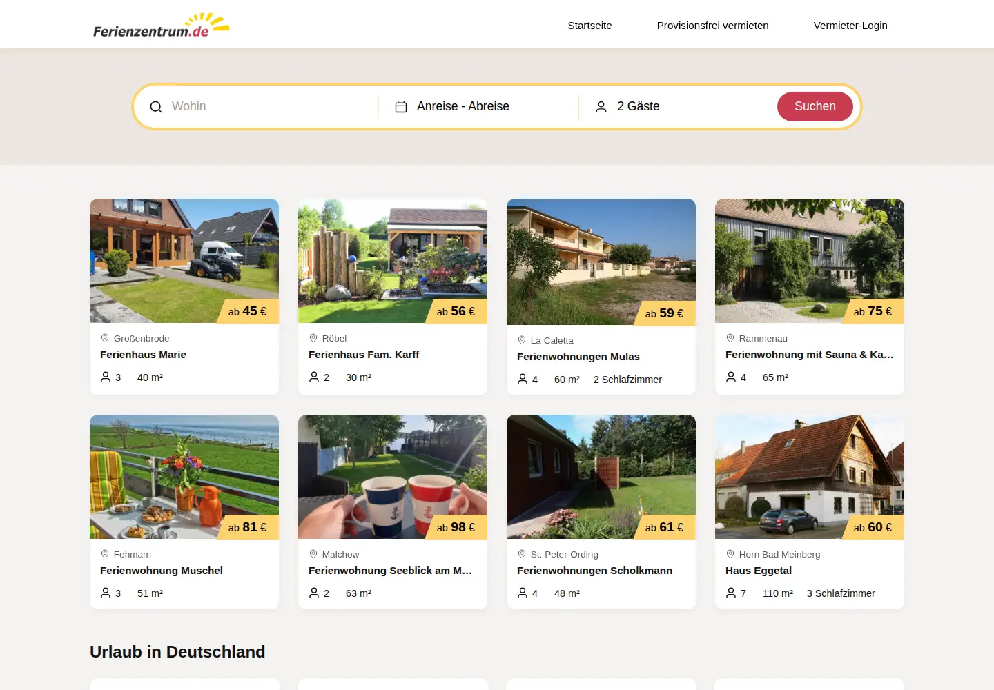 Screenshot of ferienzentrum.de