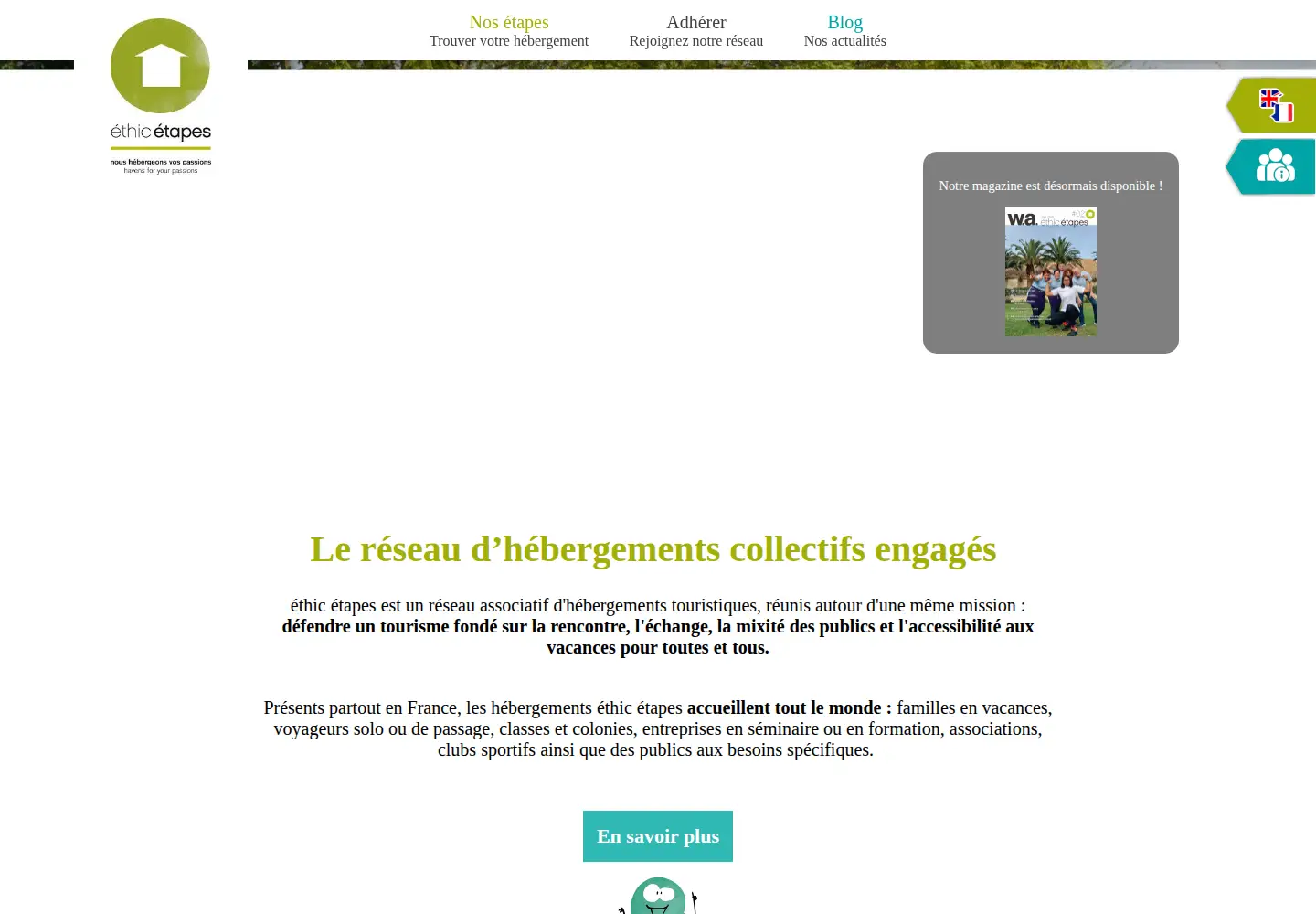 Captured homepage of ethic-etapes.fr in the current scan