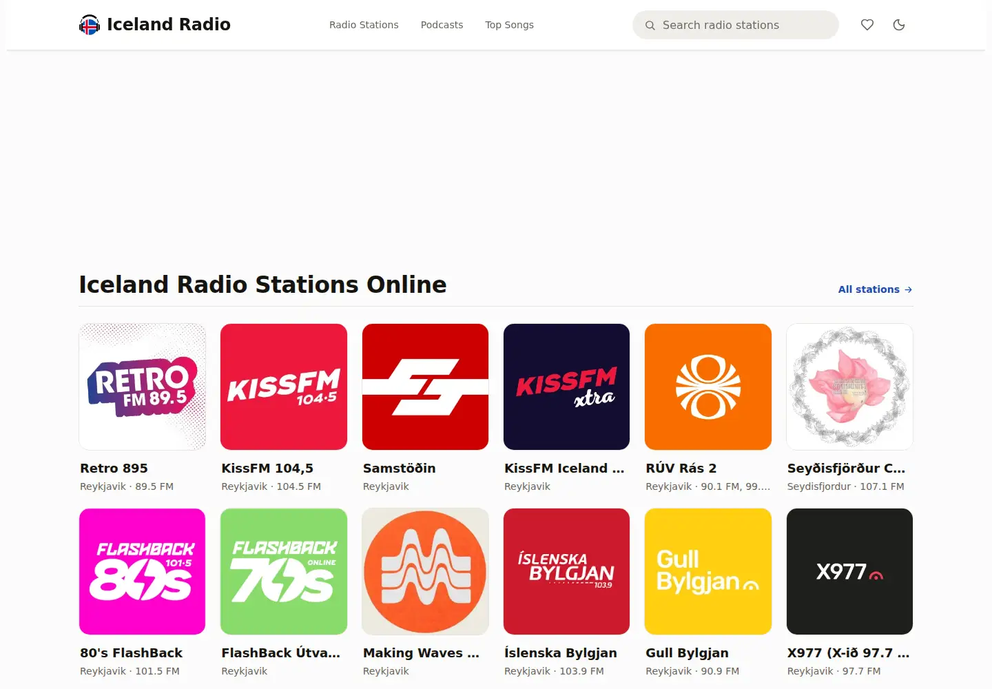 Captured homepage of icelandradio.com in the current scan