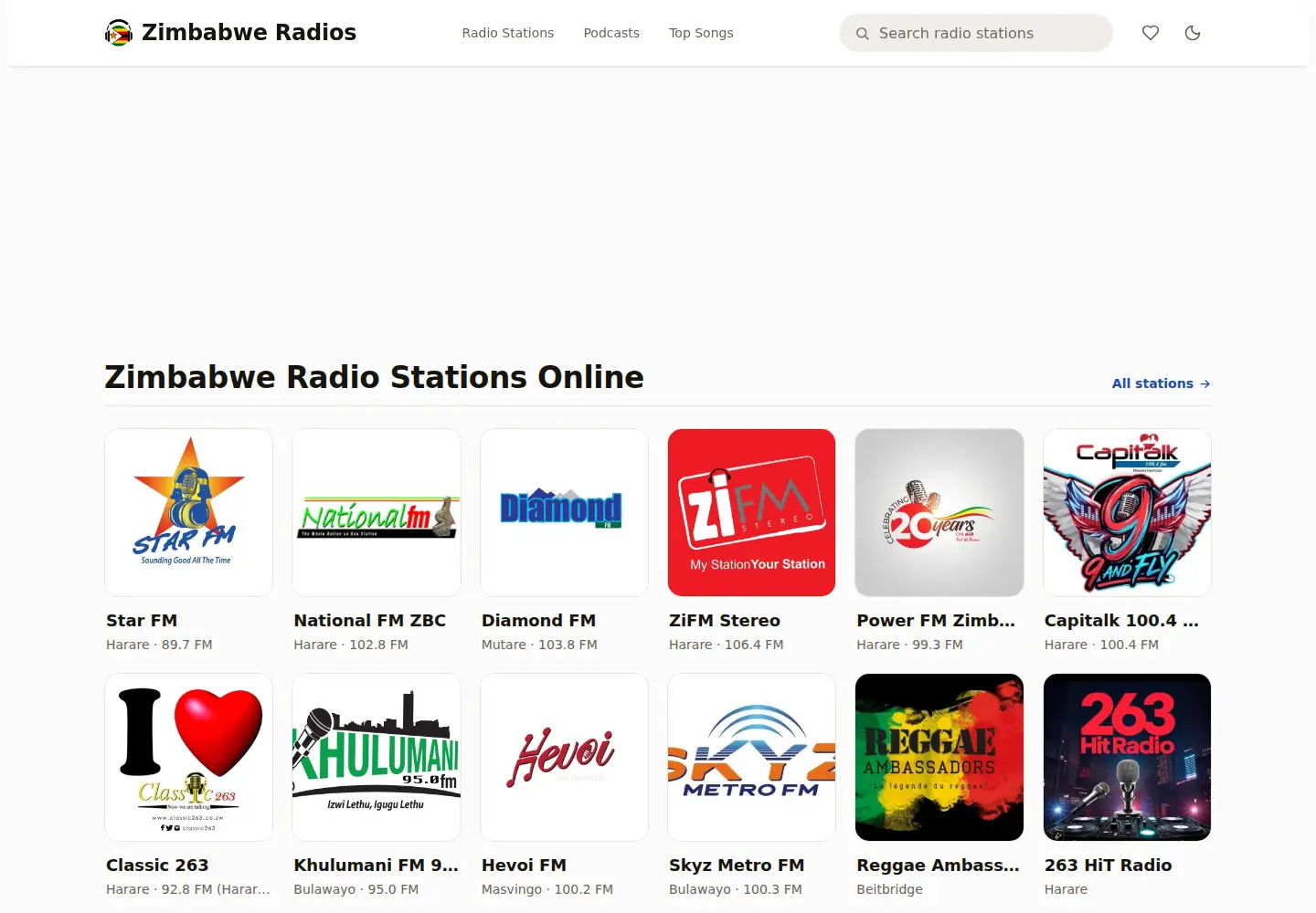 Screenshot of zimbabweradios.com