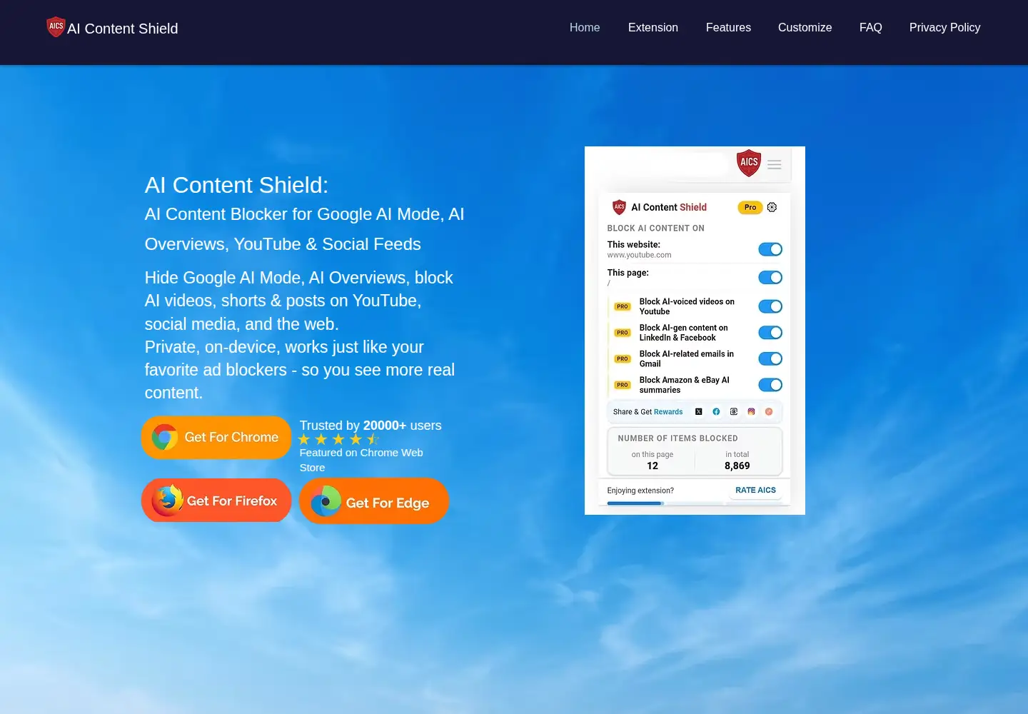 Screenshot of aicontentshield.app