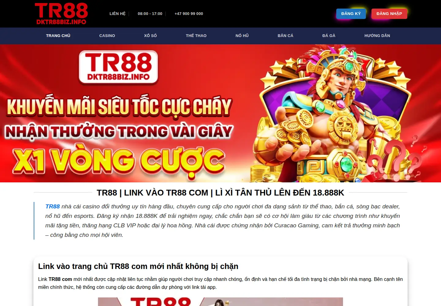 Captured homepage of dktr88biz.info in the current scan
