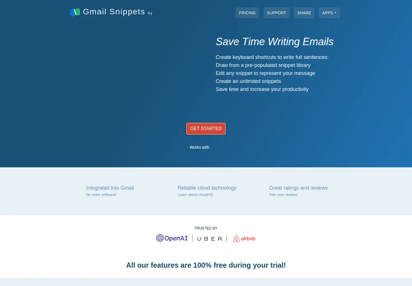 Screenshot of gmail-snippets.com