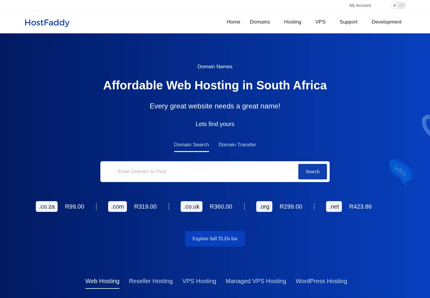Screenshot of hostfaddy.com