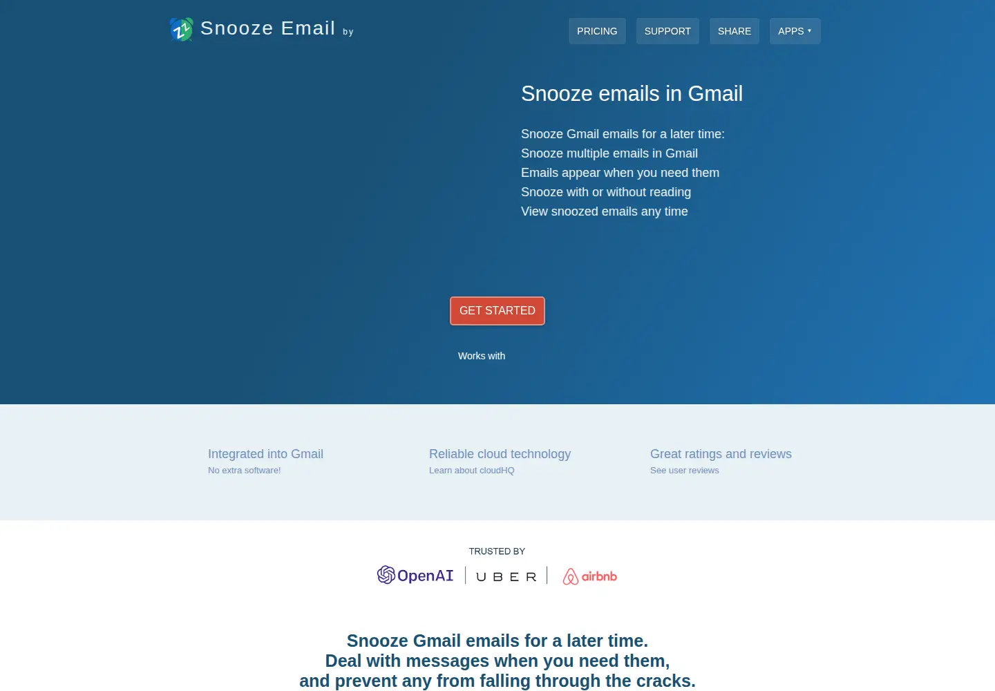 Captured homepage of snooze-email.com in the current scan