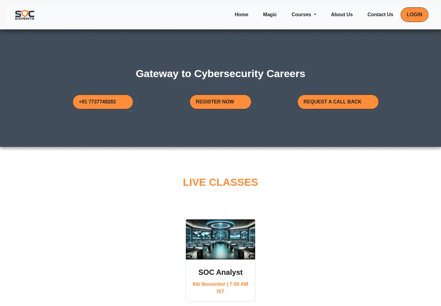 Captured homepage of socexperts.com in the current scan