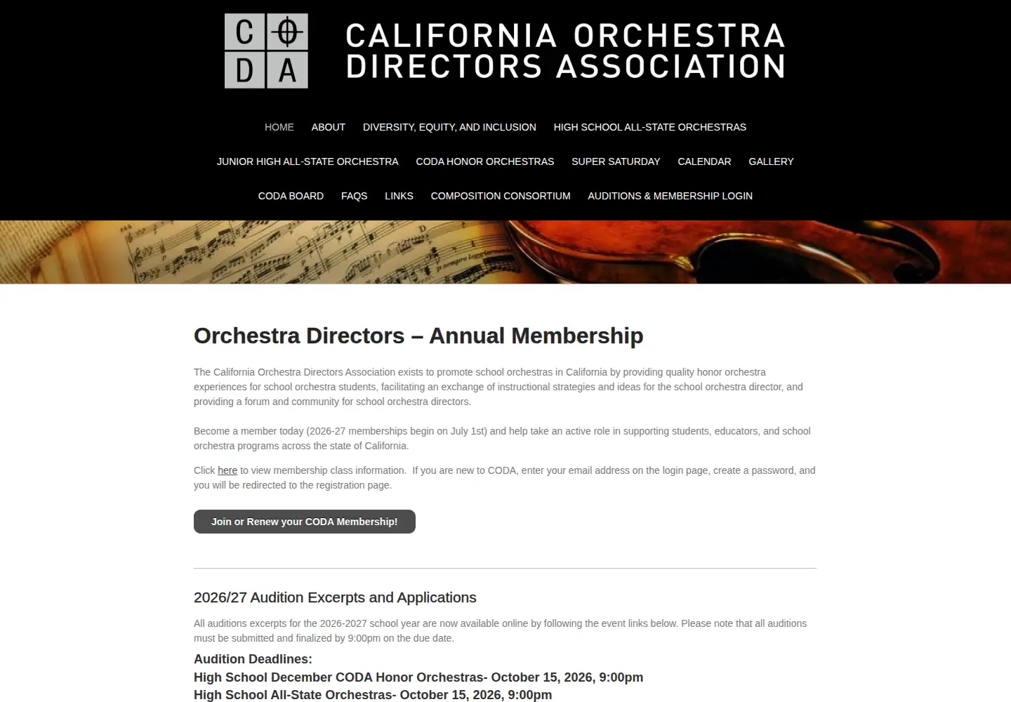 Screenshot of codaorchestras.org