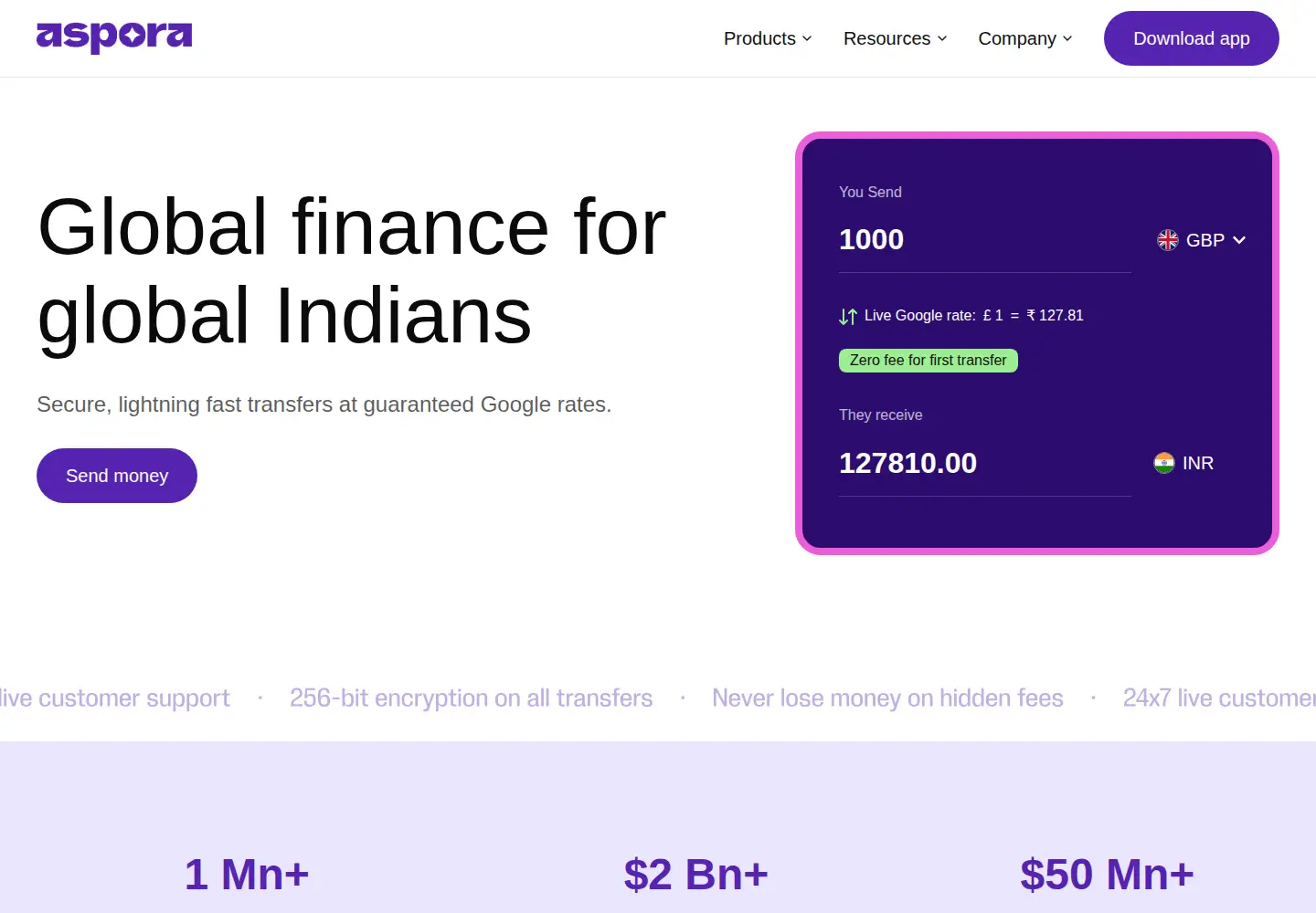 Captured homepage of aspora.com in the current scan