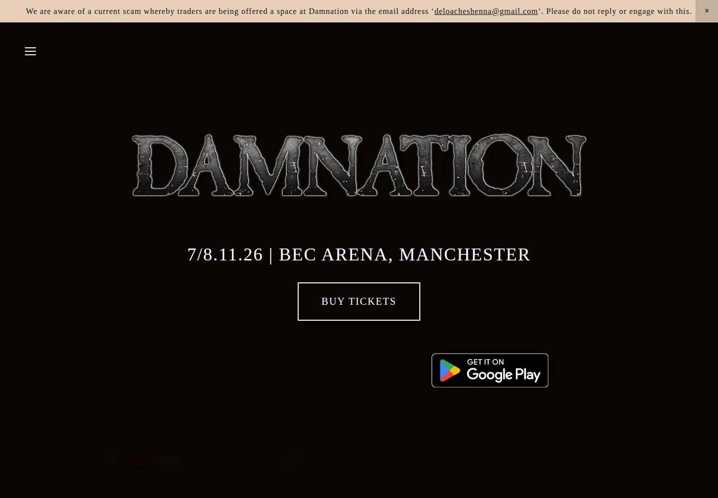 Captured homepage of damnationfestival.co.uk in the current scan