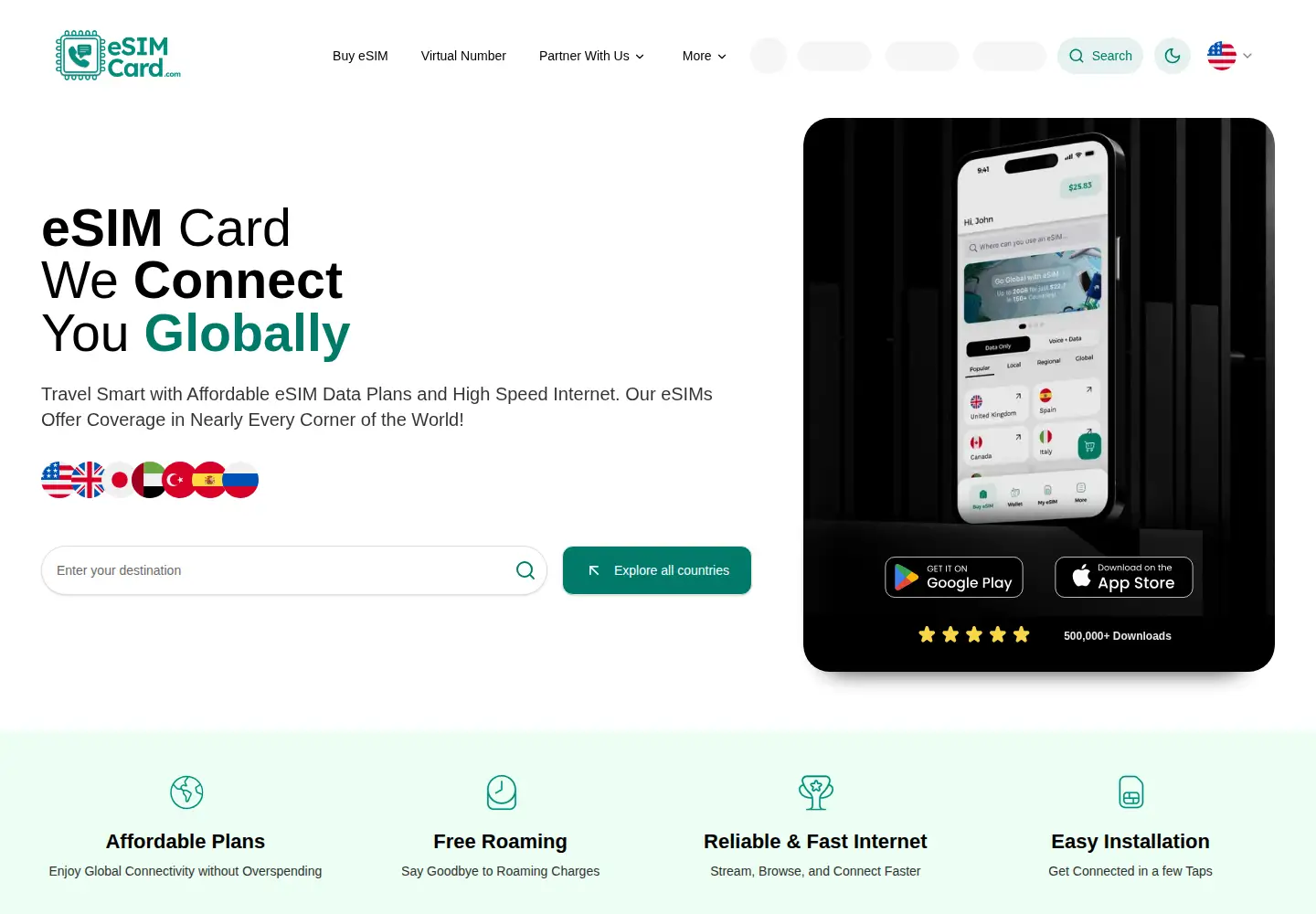 Screenshot of esimcard.com