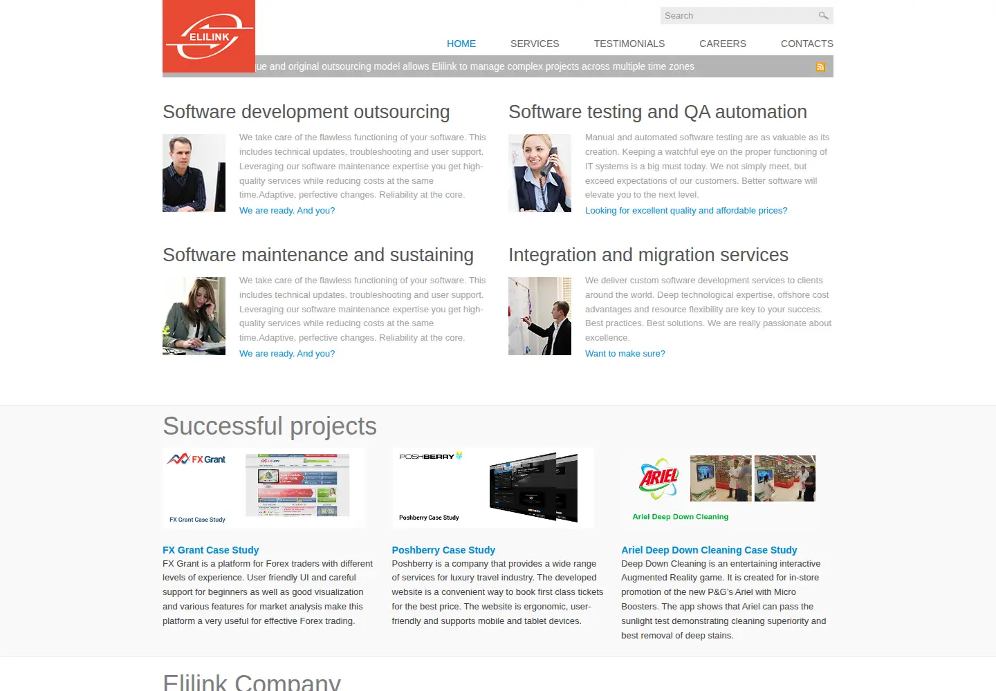 Captured homepage of elilink.com in the current scan