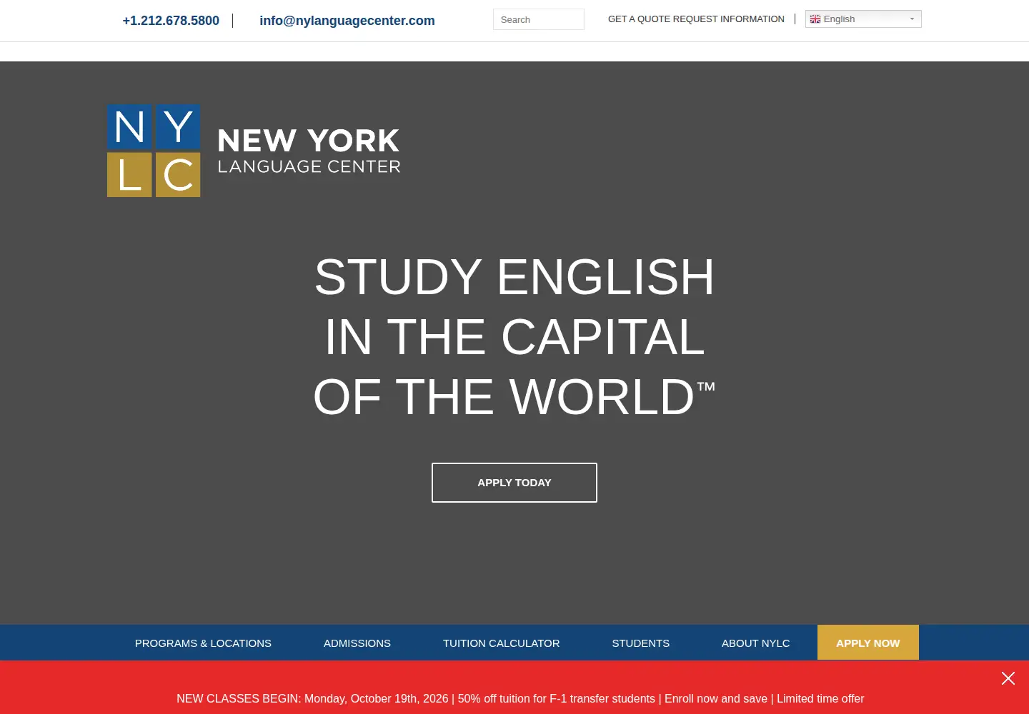 Captured homepage of nylanguagecenter.com in the current scan