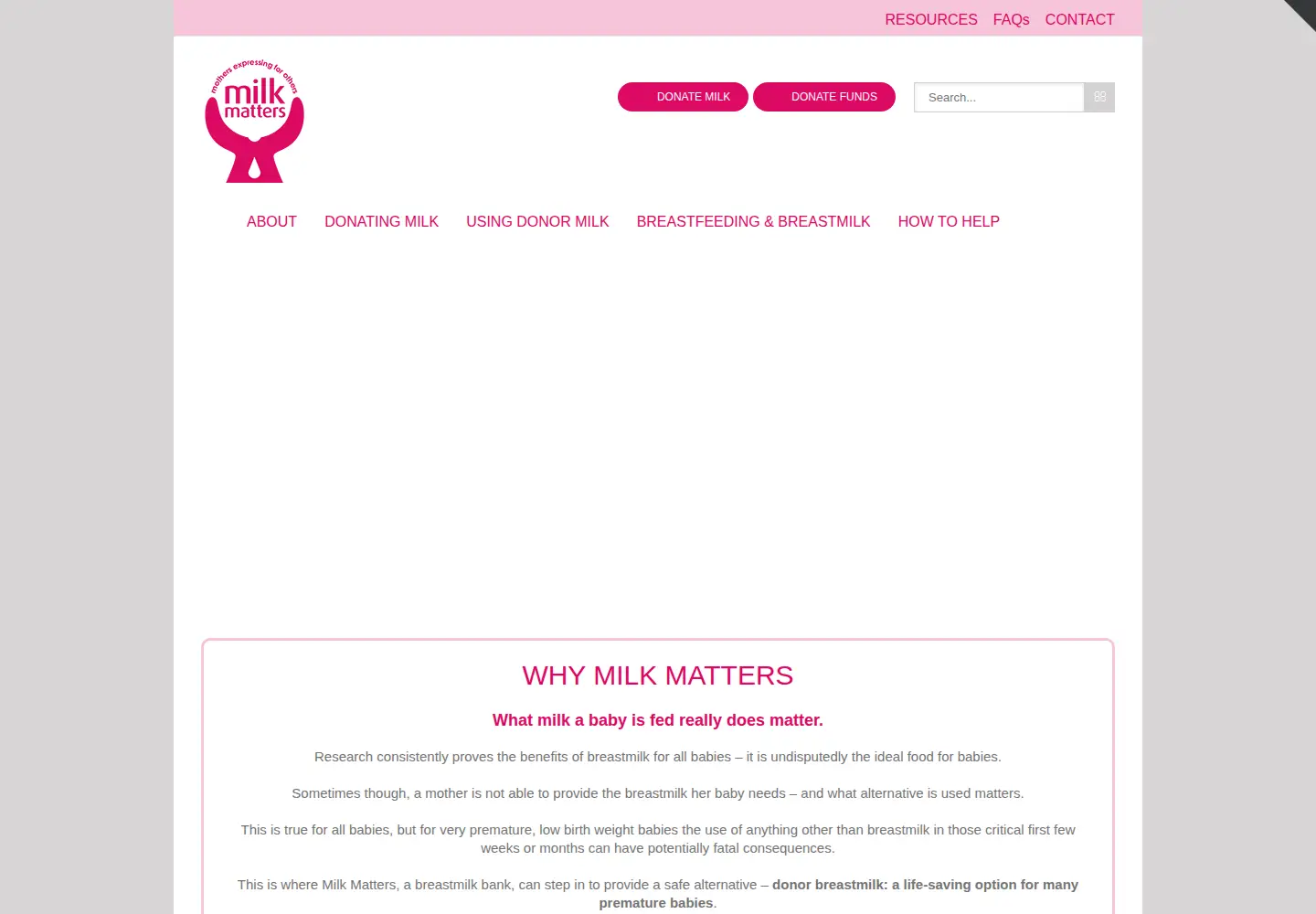 Captured homepage of milkmatters.org in the current scan