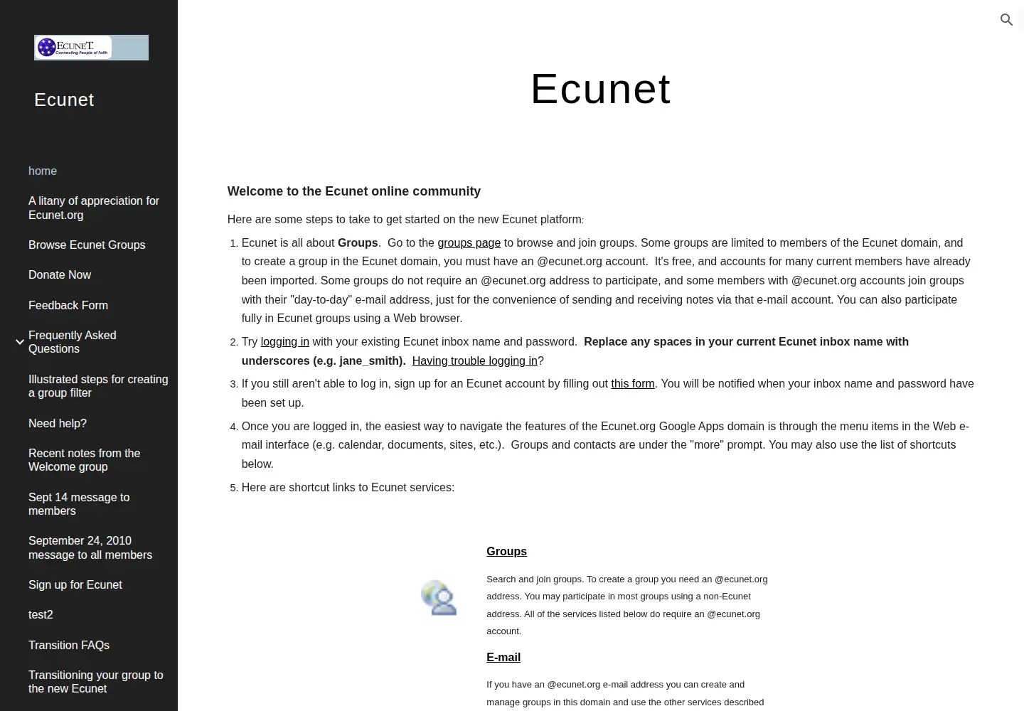 Captured homepage of ecunet.org in the current scan