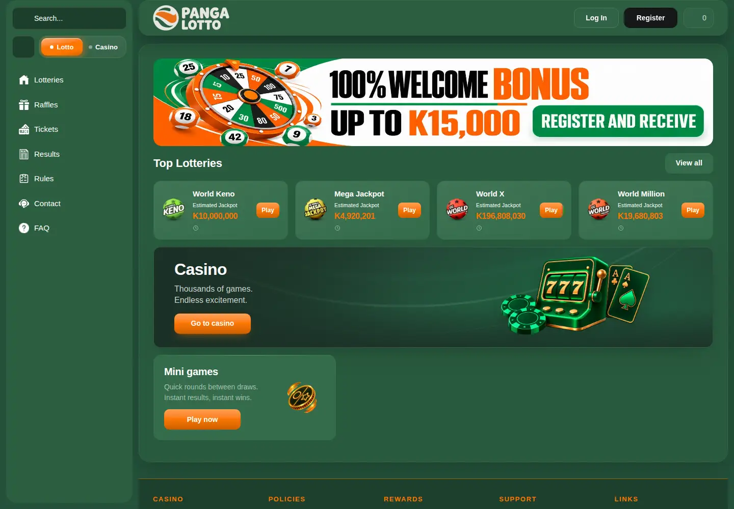 Screenshot of lotto.com.zm