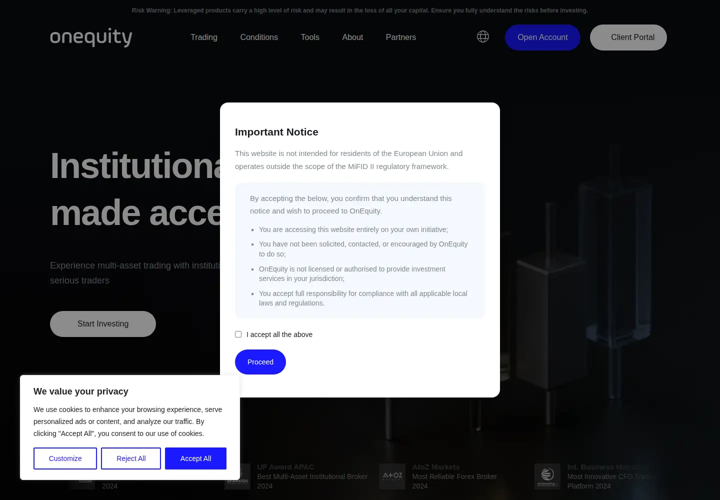 Captured homepage of onequity.com in the current scan