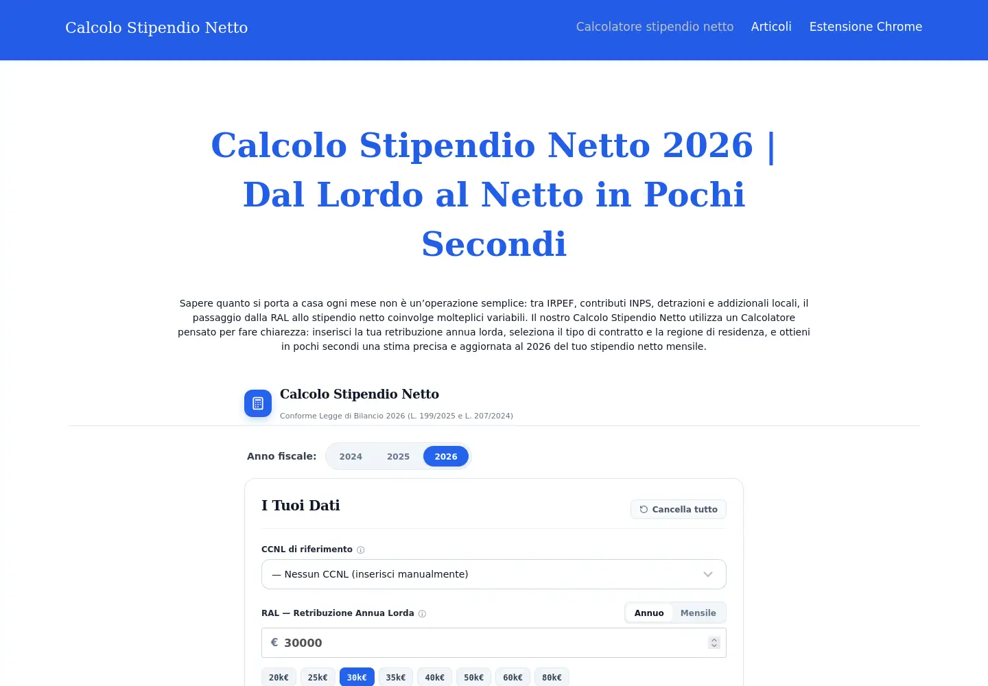 Screenshot of calcolstipendinetto.it