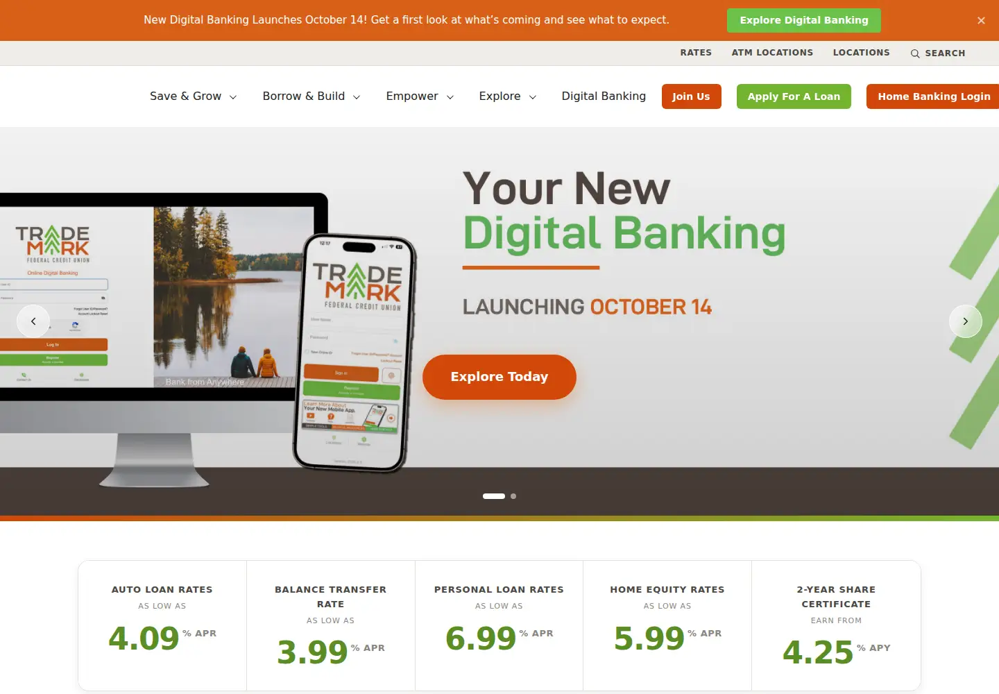 Captured homepage of trademarkfcu.org in the current scan
