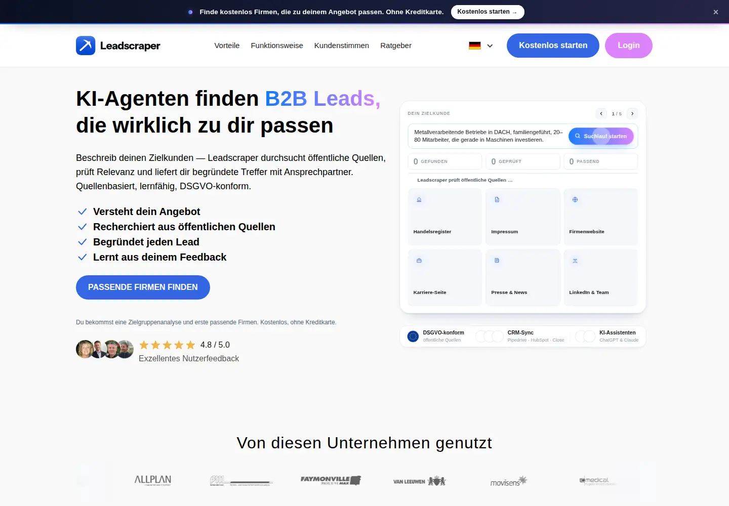 Captured homepage of leadscraper.de in the current scan