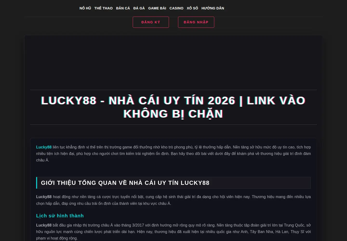 Captured homepage of lucky88.sbs in the current scan