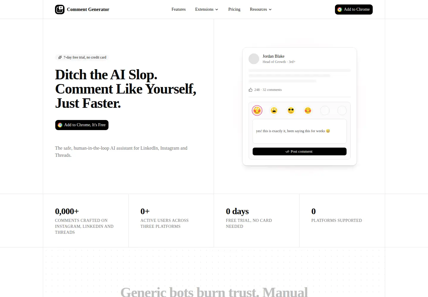 Screenshot of comment-generator.com