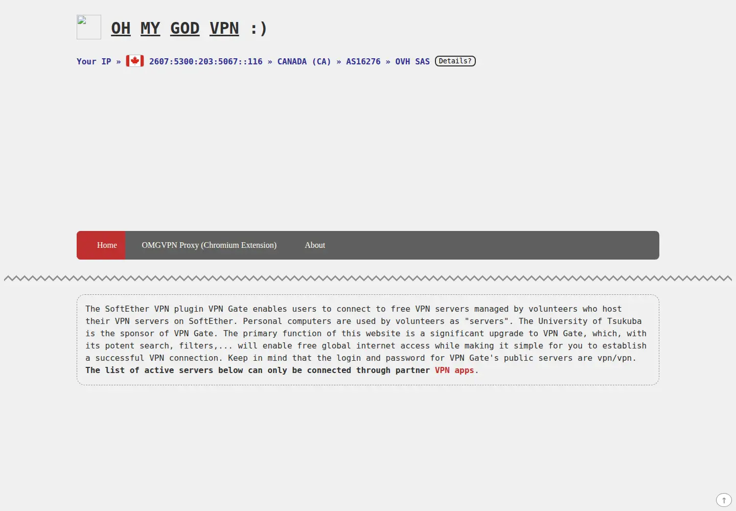 Captured homepage of omgvpn.com in the current scan