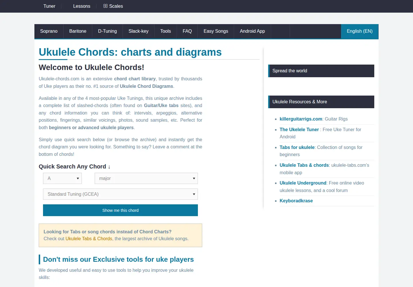 Screenshot of ukulele-chords.com