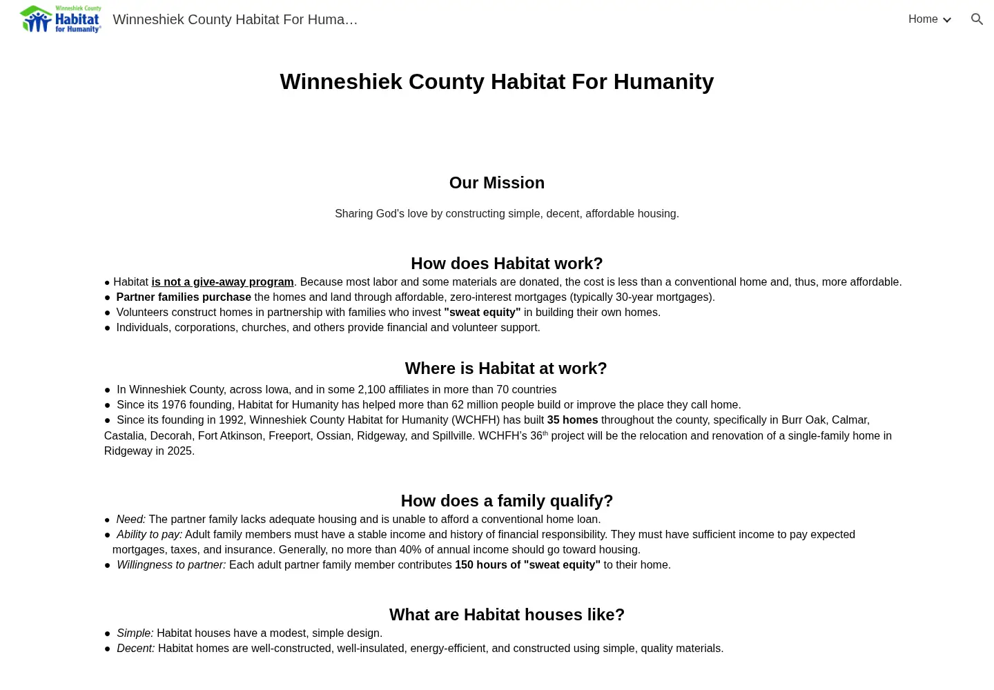 Captured homepage of winneshiekhabitat.org in the current scan