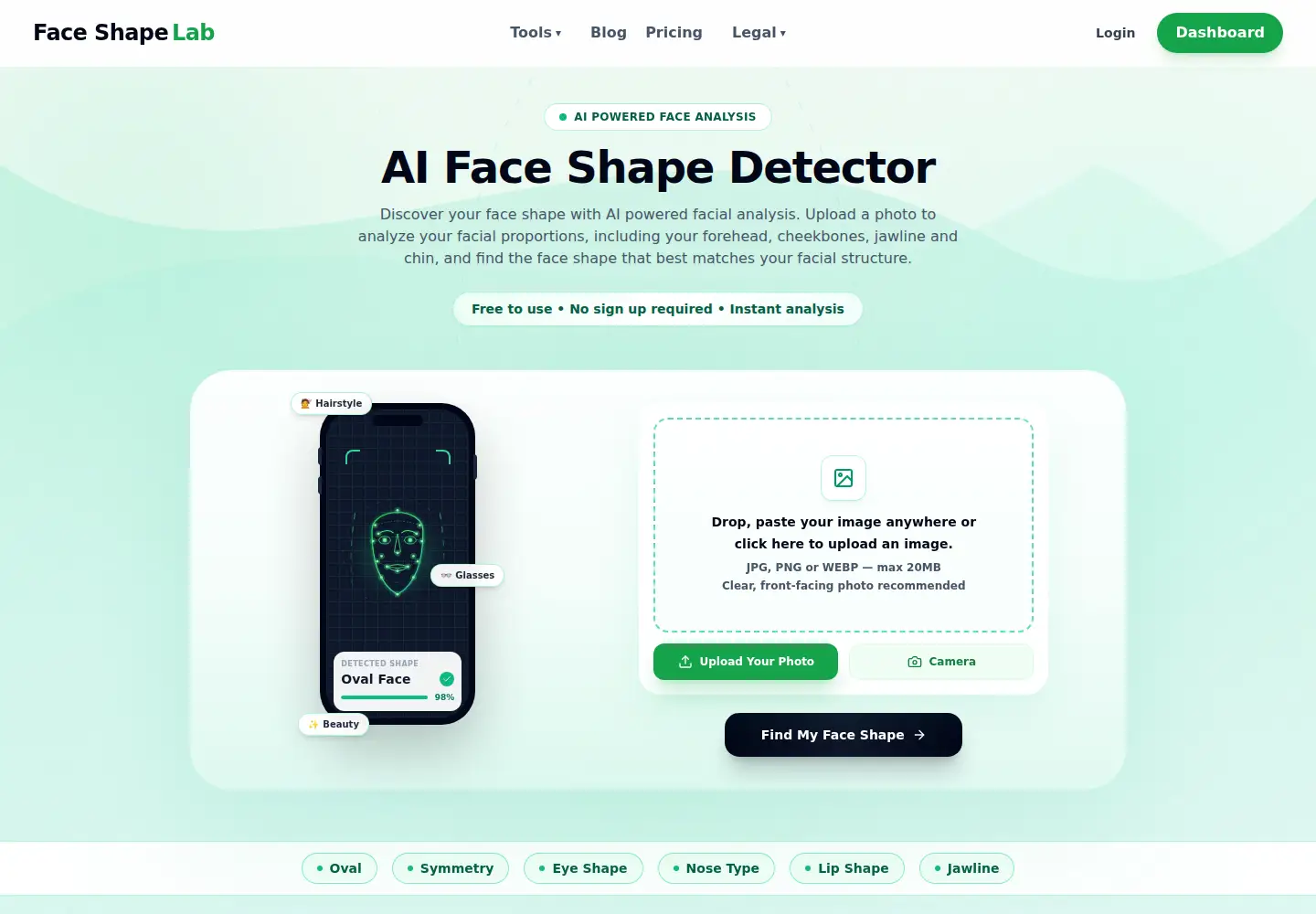 Captured homepage of faceshapelab.com in the current scan