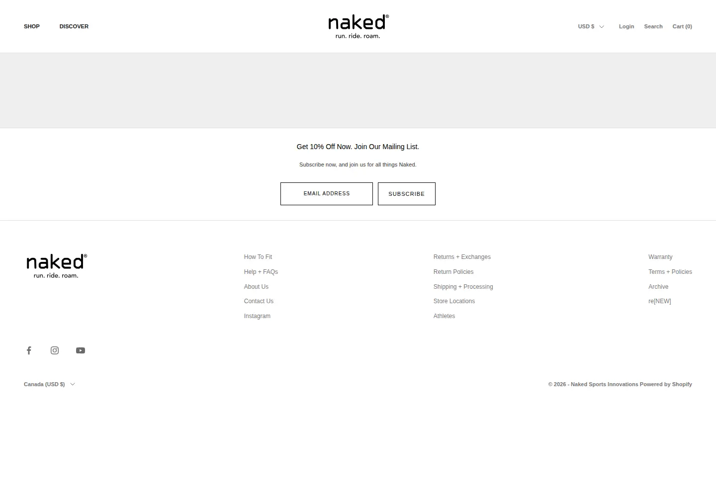 Captured homepage of nakedsportsinnovations.com in the current scan