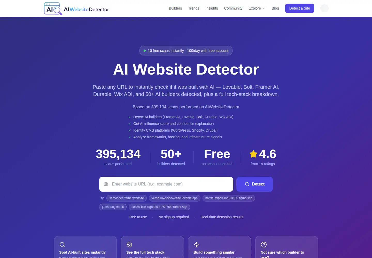 Screenshot of aiwebsitedetector.com