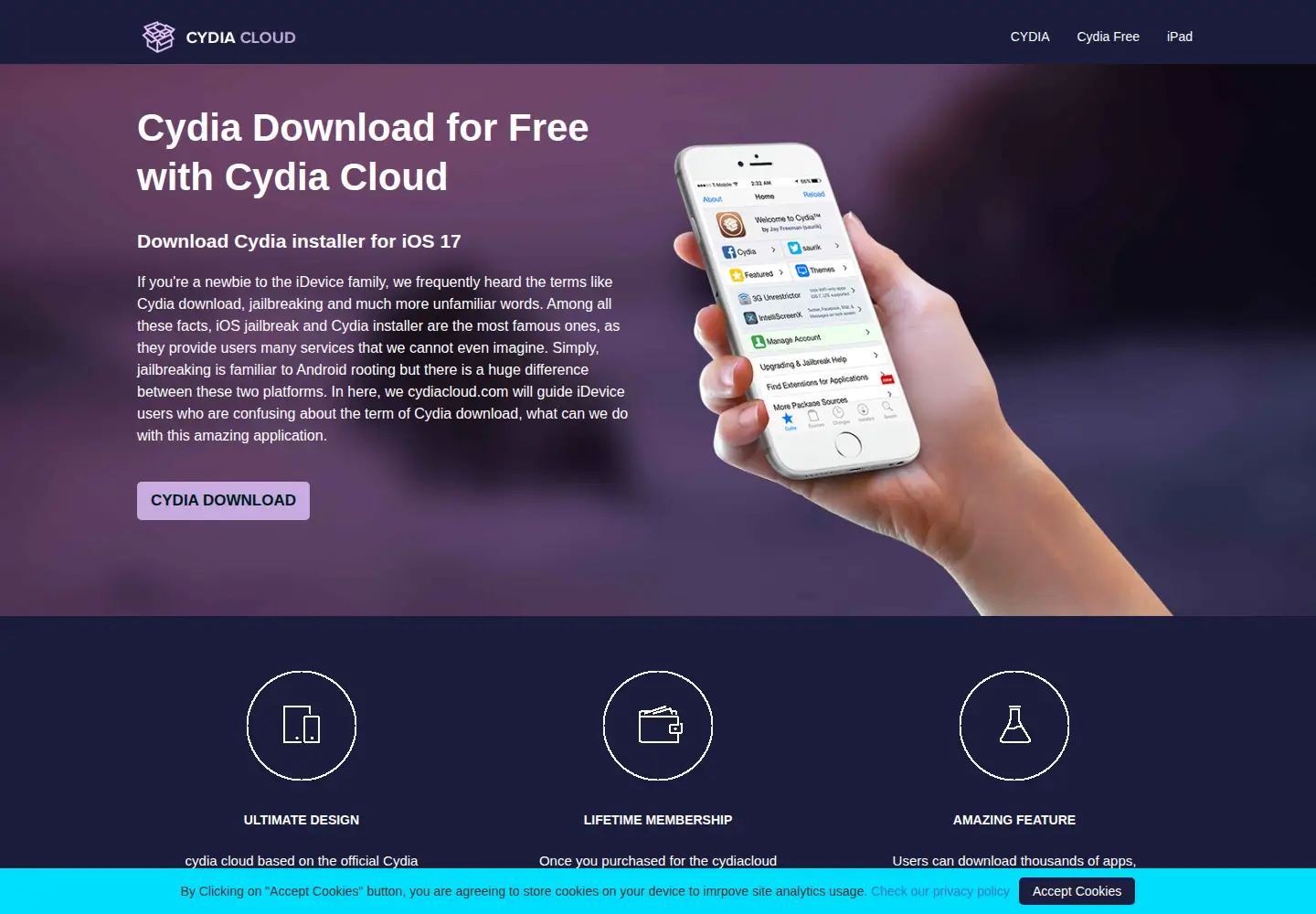 Screenshot of cydiacloud.com