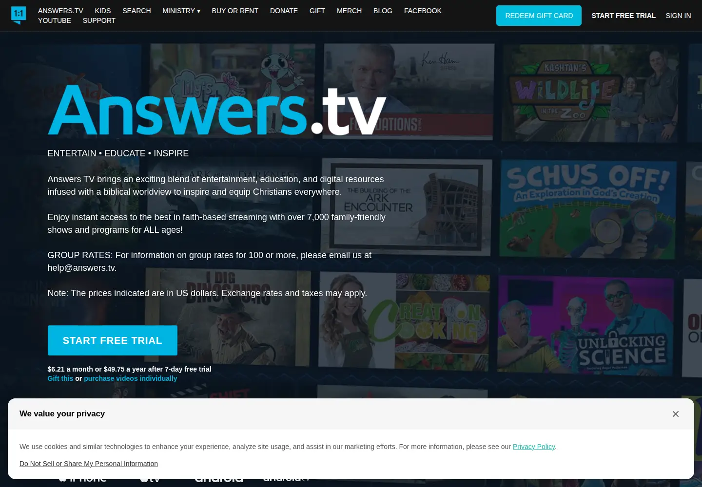 Screenshot of answers.tv