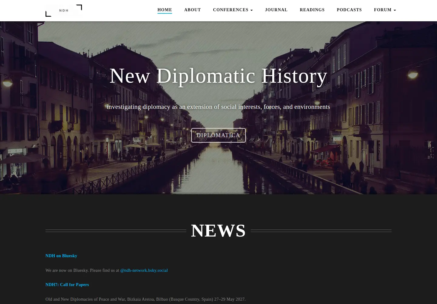 Screenshot of newdiplomatichistory.org