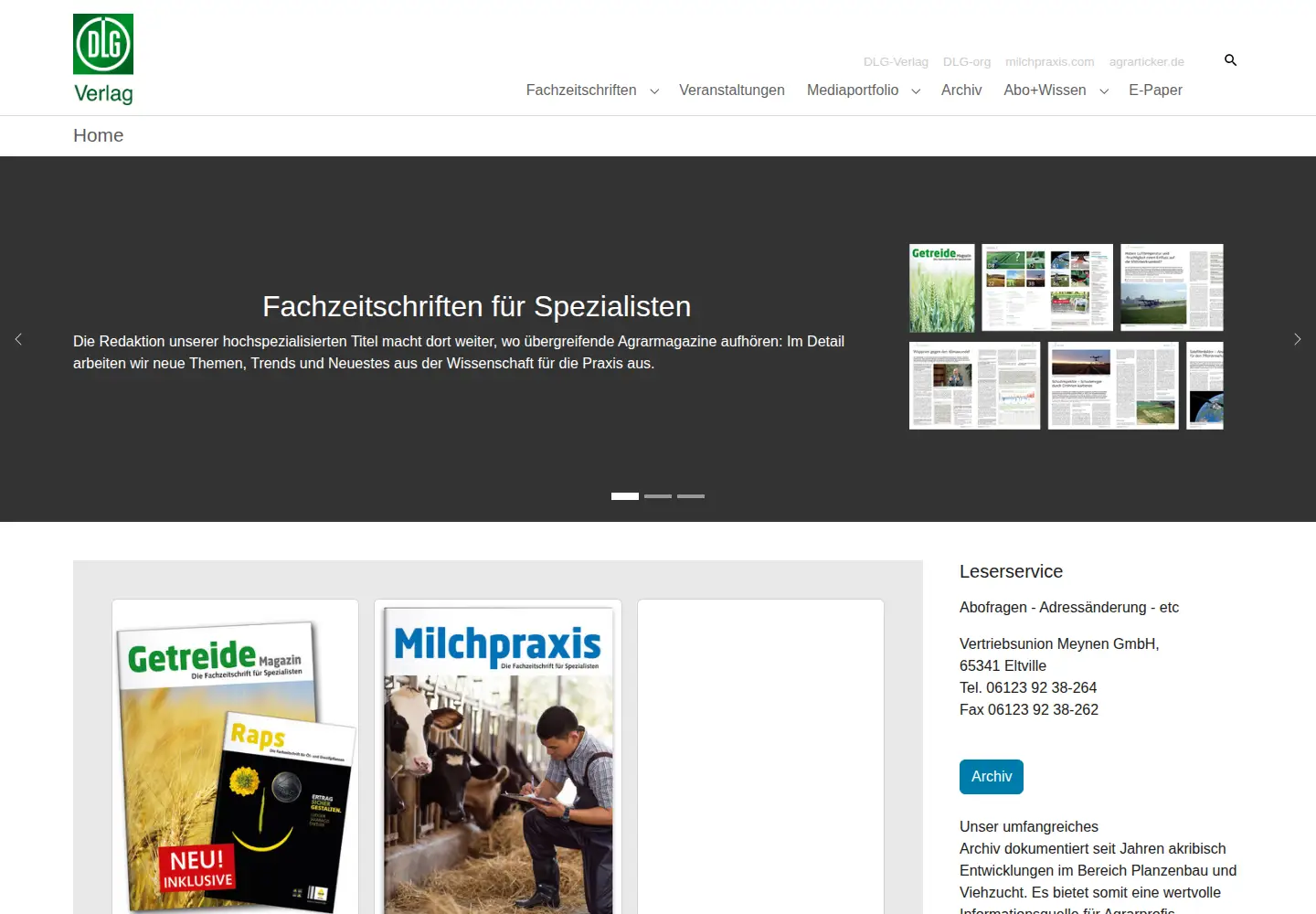 Captured homepage of dlg-agrofoodmedien.de in the current scan