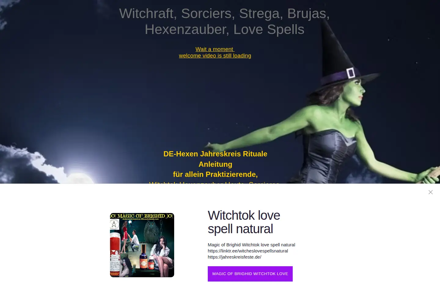 Captured homepage of witchcraft-spell.com in the current scan