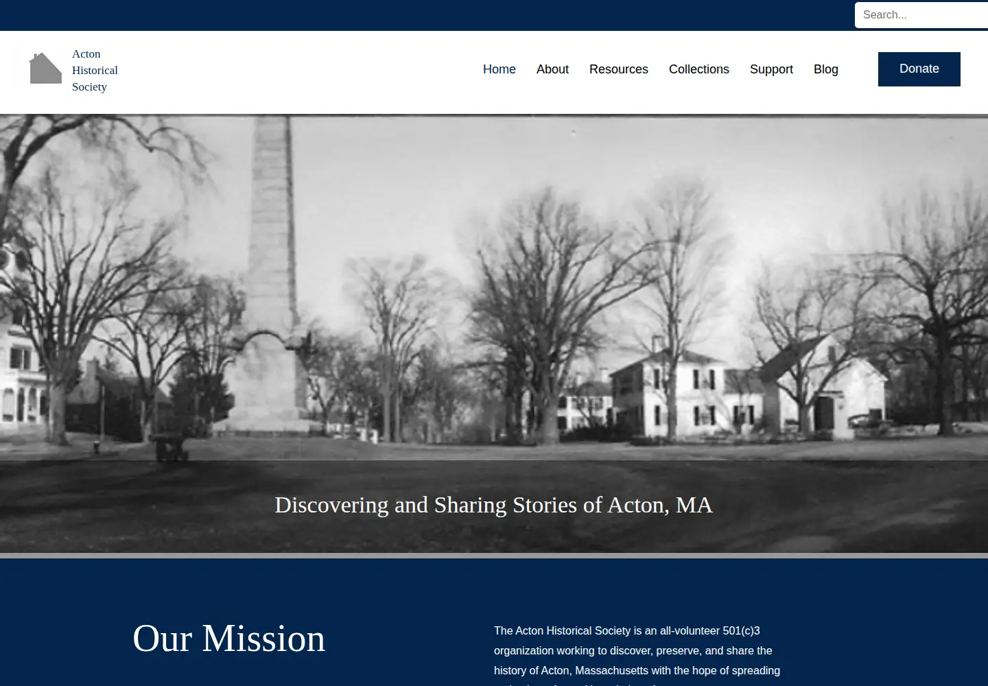 Captured homepage of actonhistoricalsociety.org in the current scan