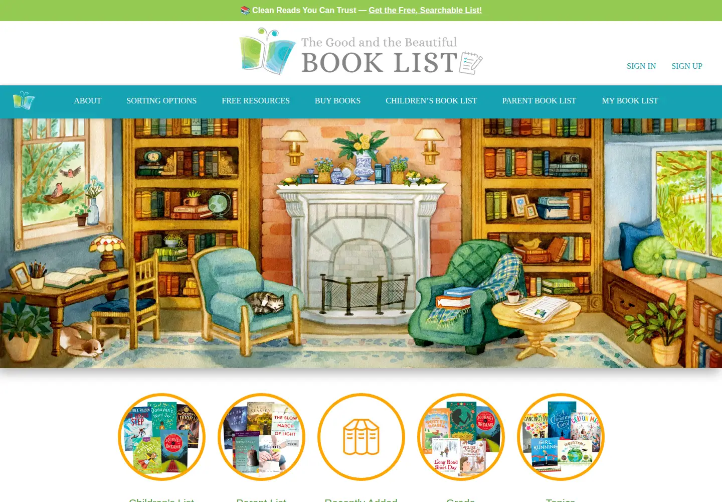Screenshot of goodandbeautifulbooklist.com