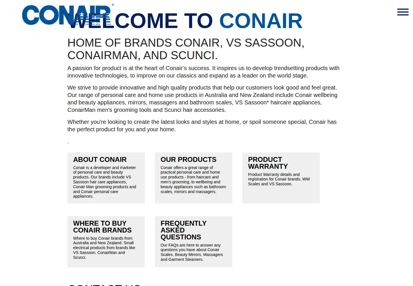 Screenshot of conairaustralia.com.au