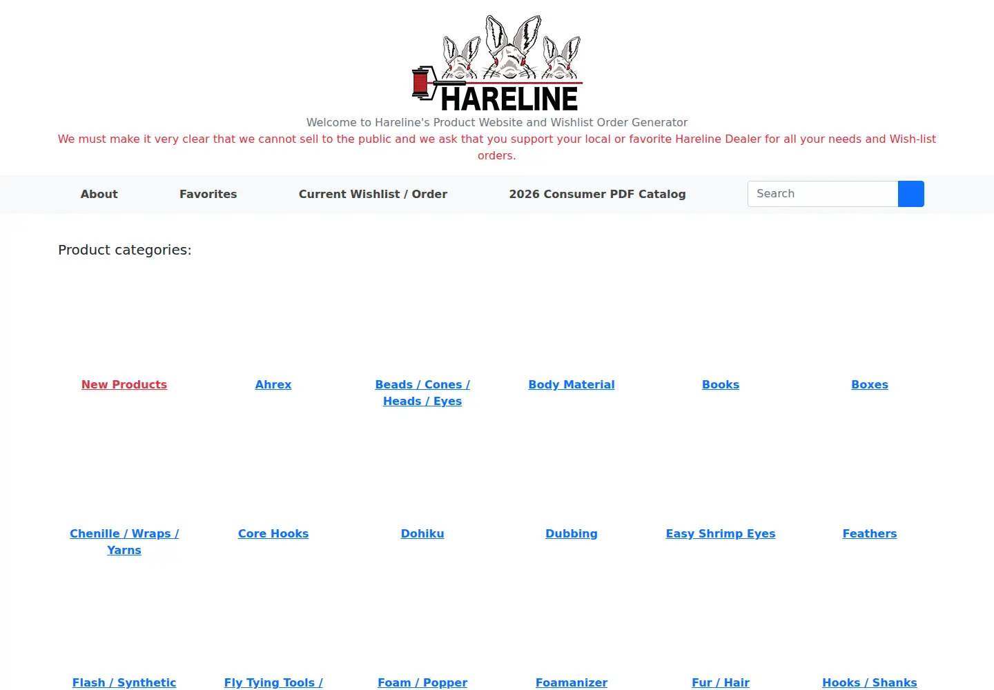Captured homepage of hareline.com in the current scan