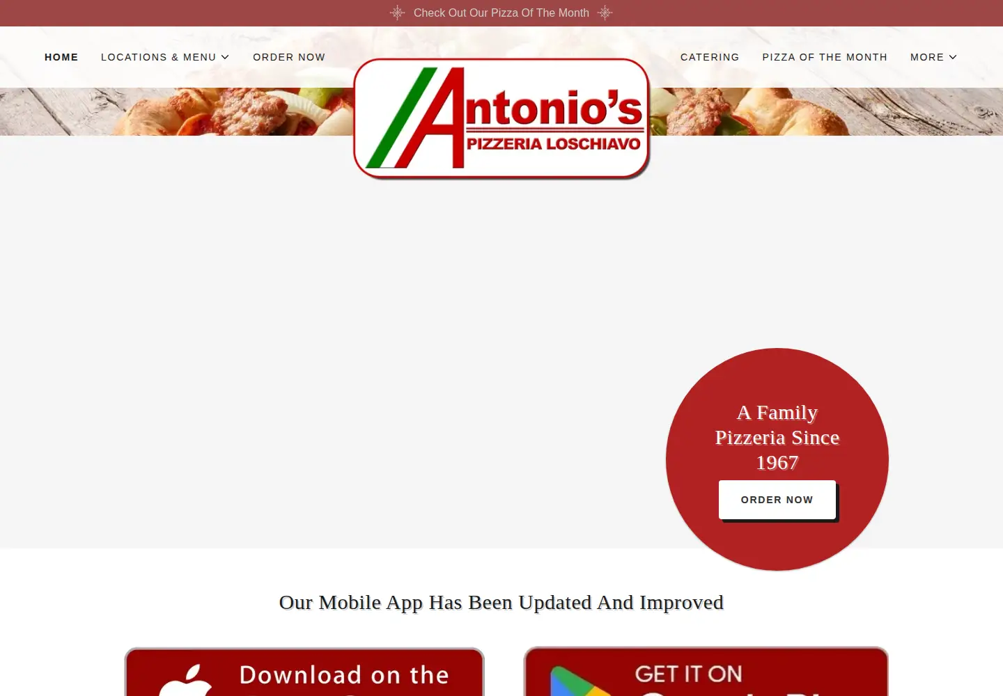 Captured homepage of antoniospizza.net in the current scan