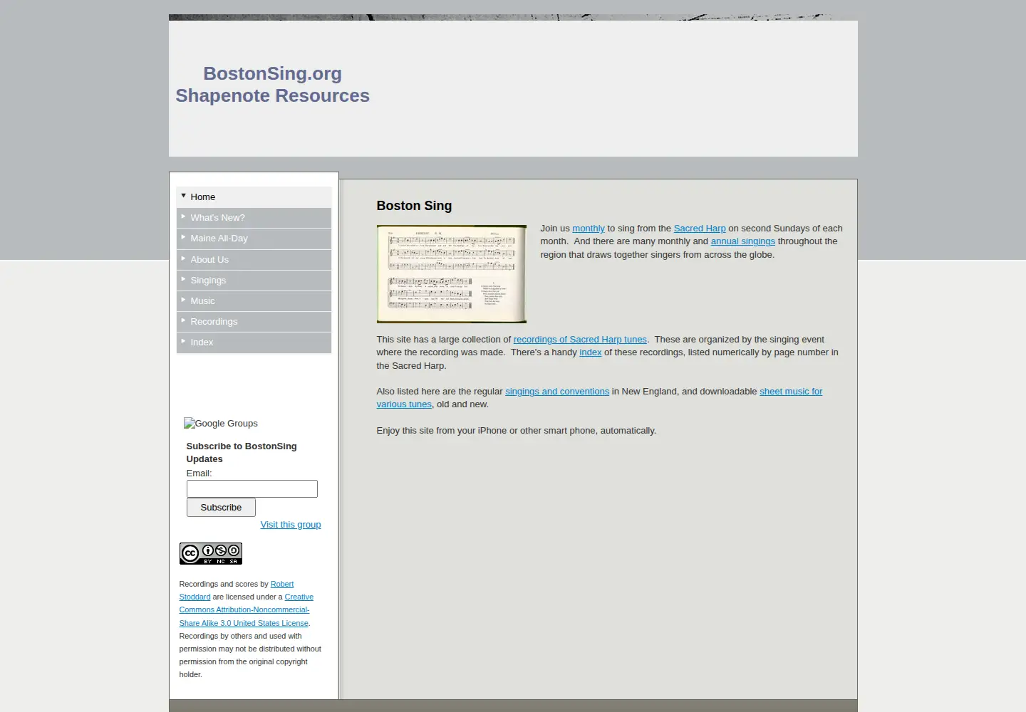 Captured homepage of bostonsing.org in the current scan