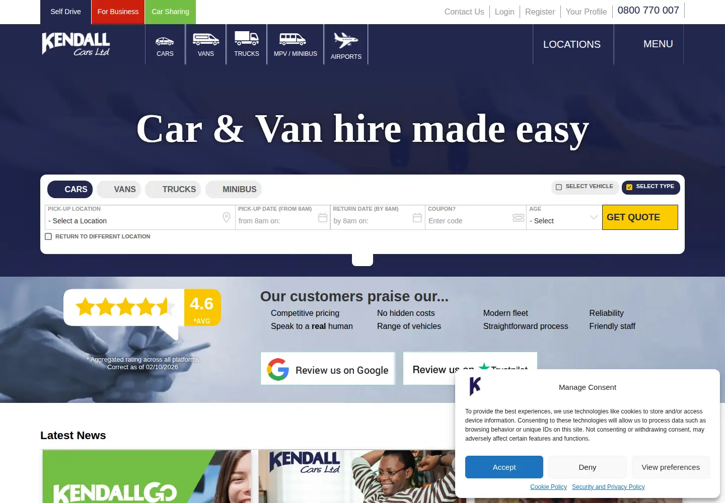 Screenshot of kendallcars.com